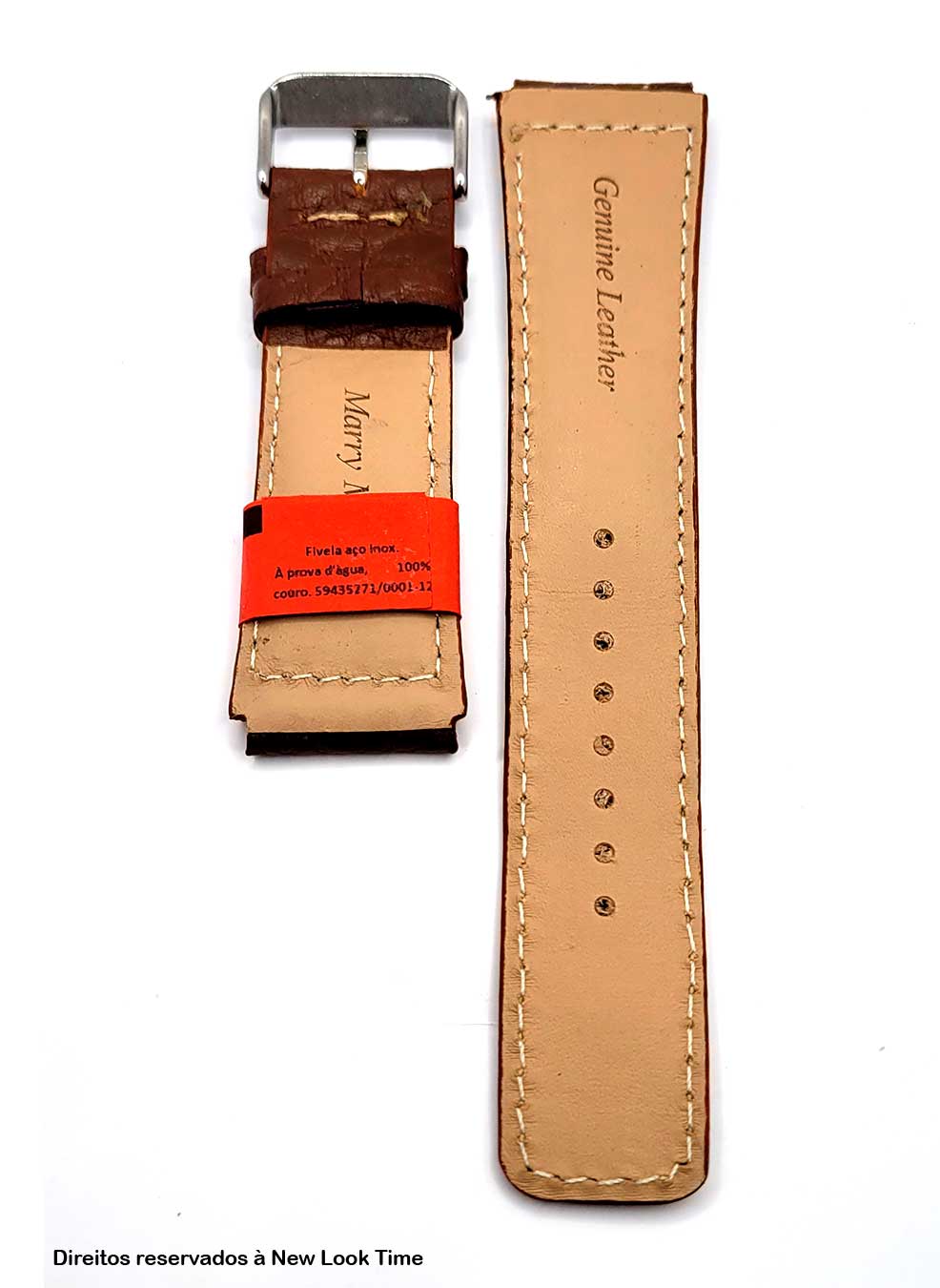 Pulseira Couro Havana Relógios 22mm Búfalo Costura Clara Picote Fivela Prata