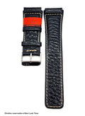 Pulseira Couro Preto Relógios 24MM Búfalo Costura Clara Picote Fivela Prata
