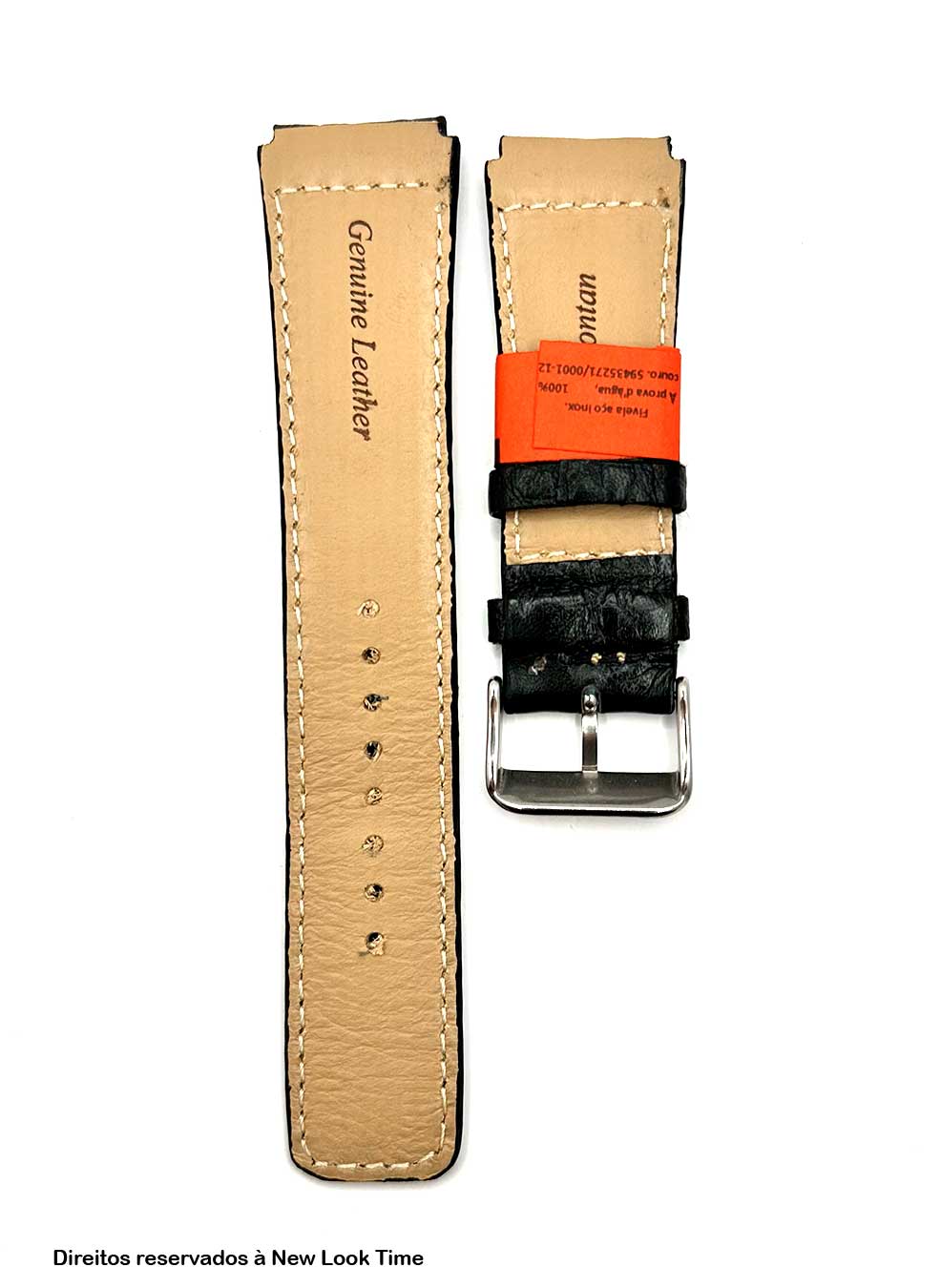 Pulseira Couro Preto Relógios 22mm Búfalo Costura Clara Picote Fivela Prata