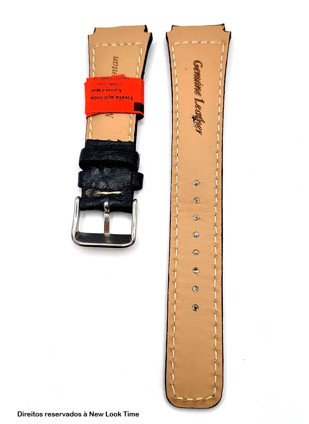 Pulseira Couro Preto Relógios 20mm Búfalo Costura Clara Picote Fivela Prata