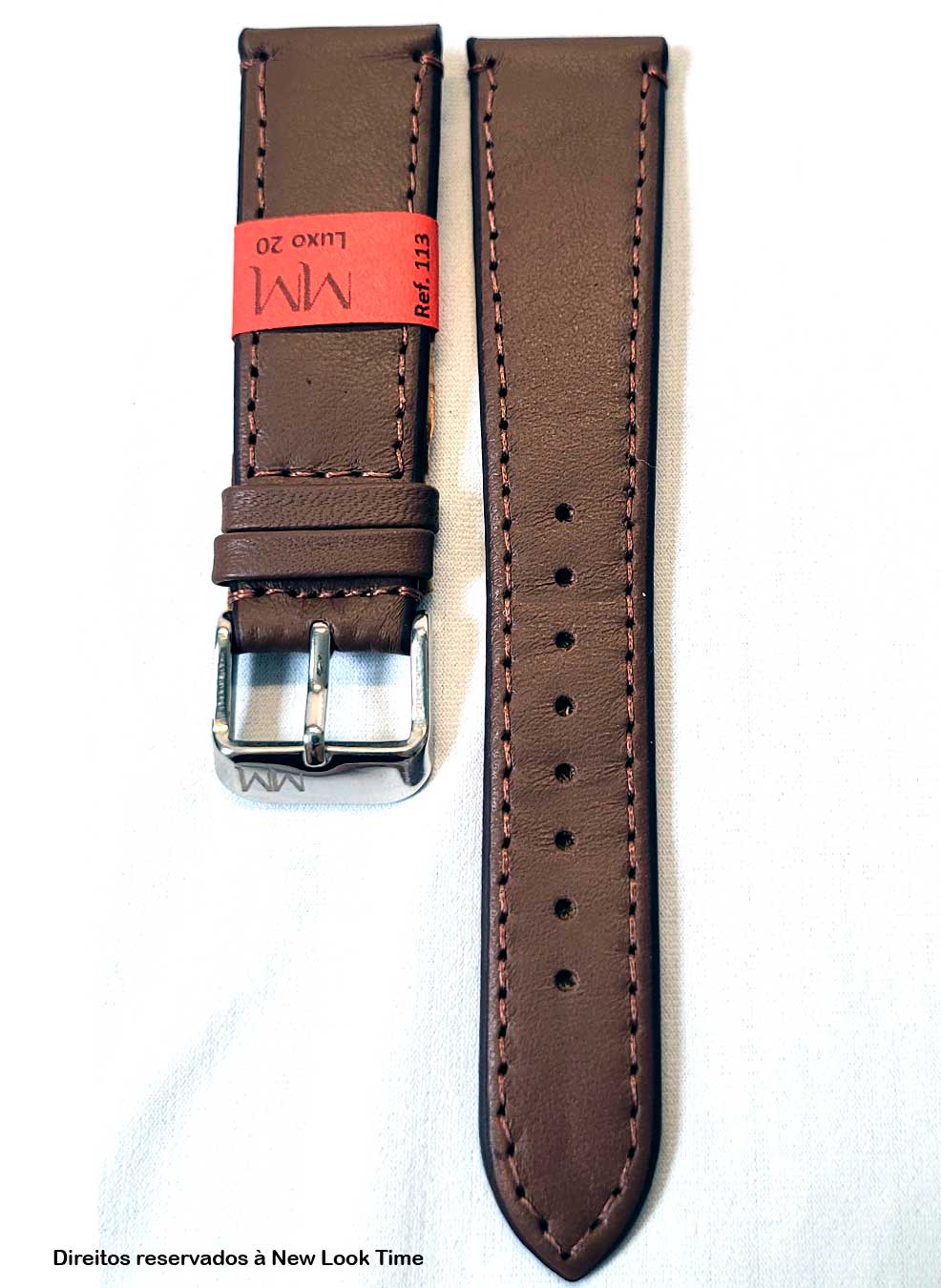 Pulseira Couro Marrom Relógios 20mm Luxo Lisa Com Costura Fivela Prata