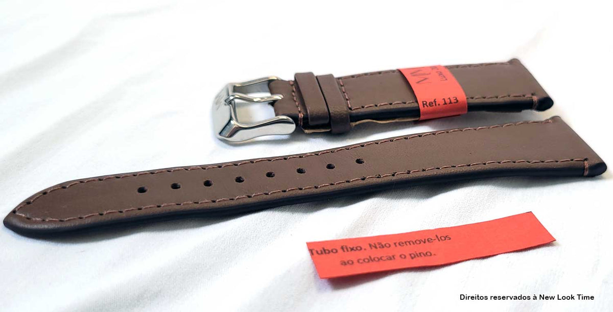 Pulseira Couro Marrom Relógios 20mm Luxo Lisa Com Costura Fivela Prata