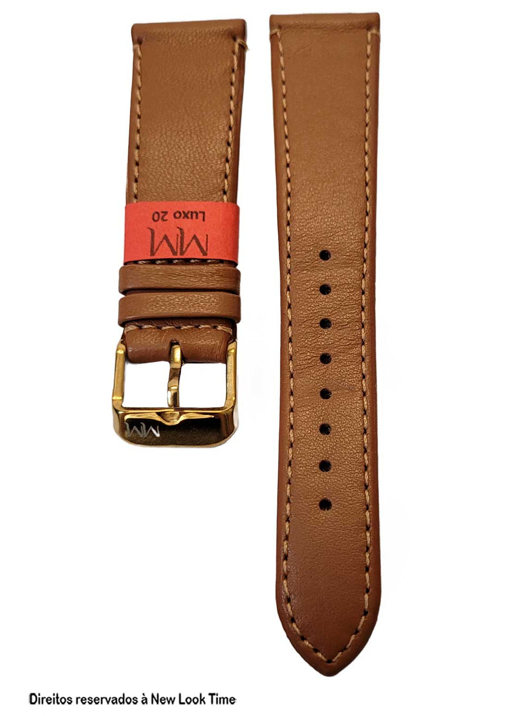 Pulseira Couro Havana Relógios 20mm Luxo Lisa Com Costura Fivela Dourada