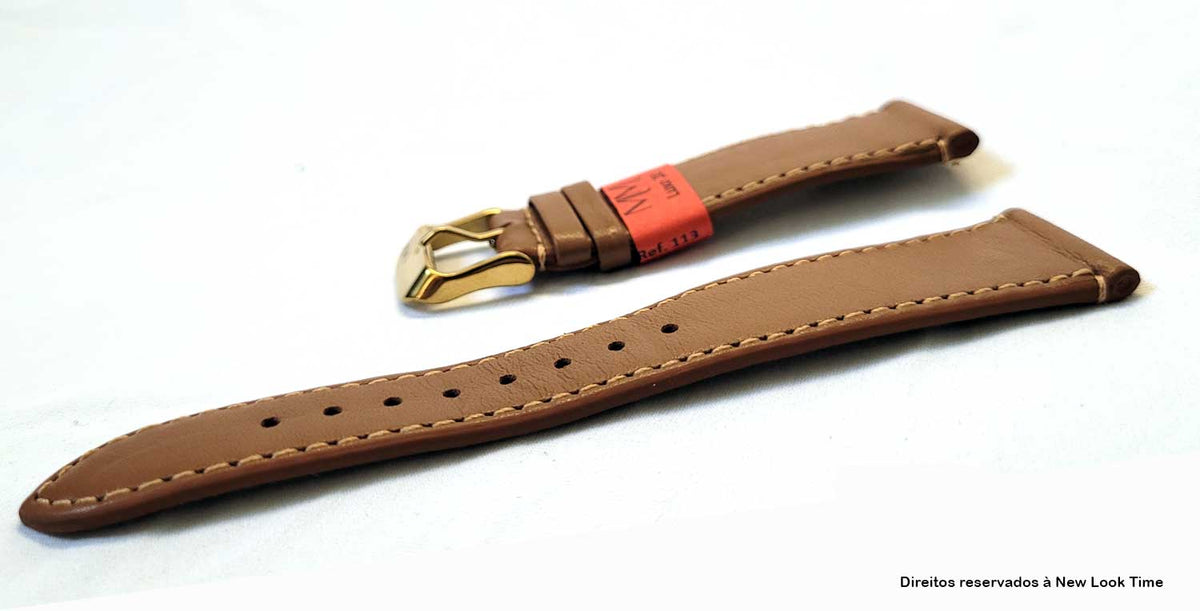 Pulseira Couro Havana Relógios 20mm Luxo Lisa Com Costura Fivela Dourada