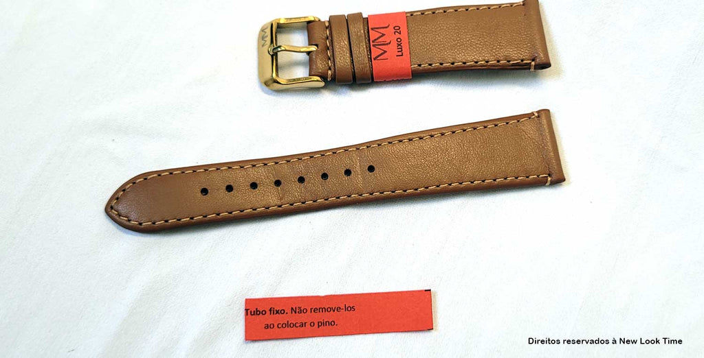 Pulseira Couro Havana Relógios 20mm Luxo Lisa Com Costura Fivela Dourada