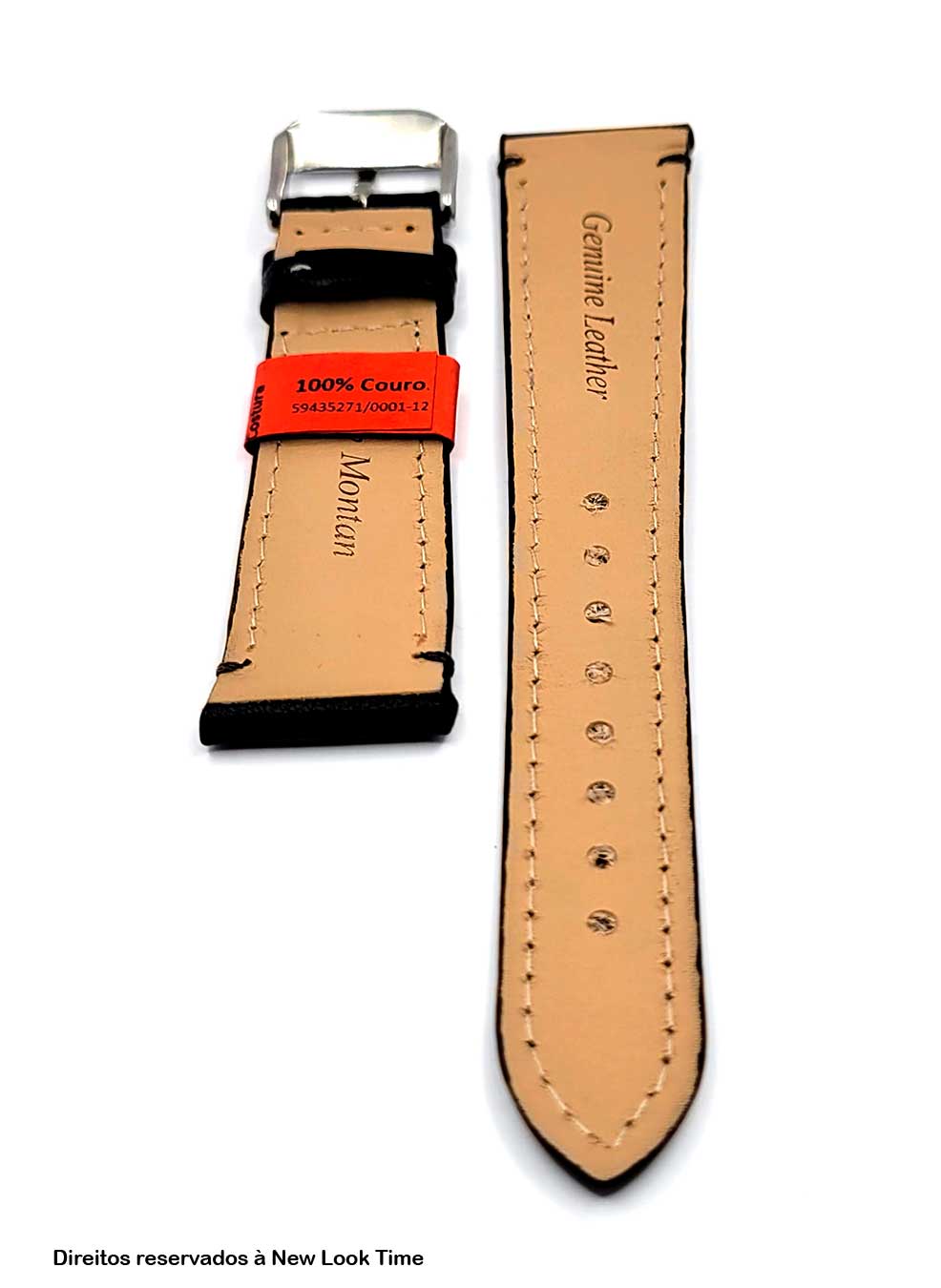 Pulseira Couro Preto Relógios 20mm Luxo Lisa Com Costura Fivela Prata