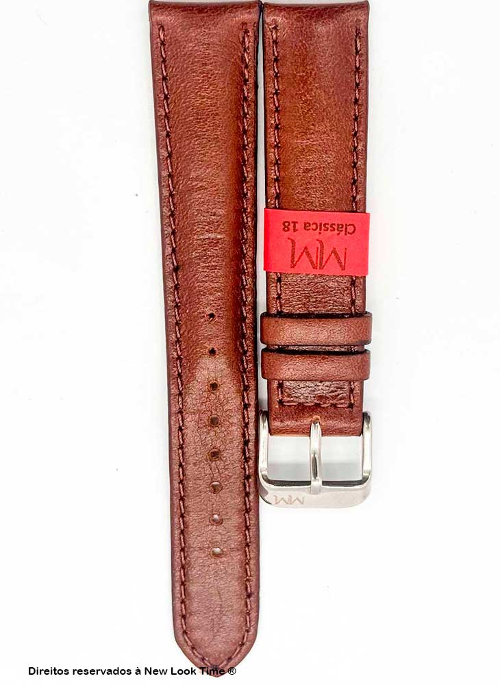 Pulseira Couro Tabaco Relógios 18mm Clássica Fivela Prata