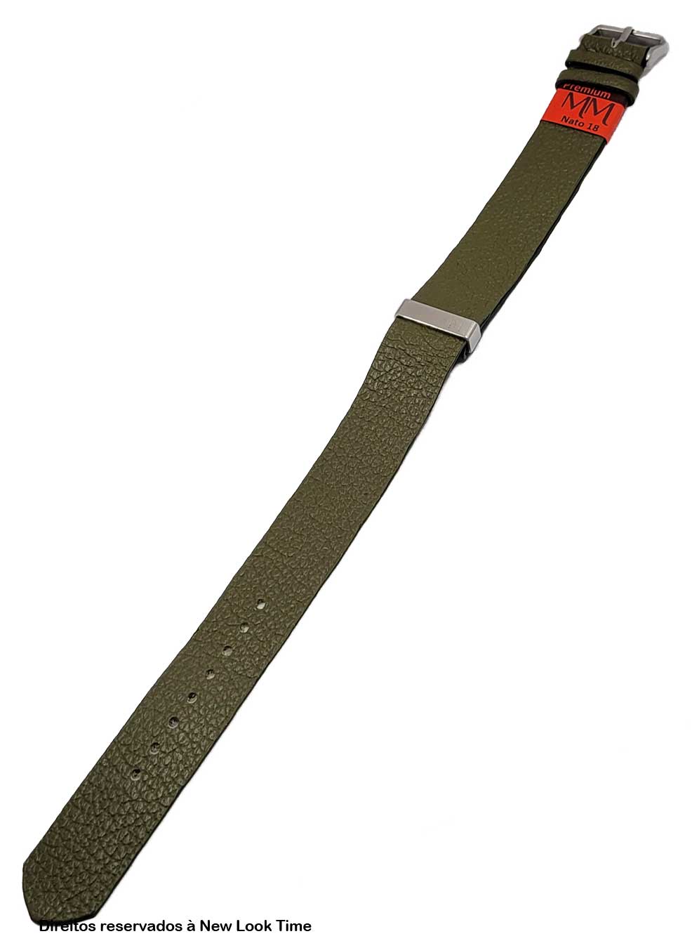 Pulseira Nato Couro Verde Relógios 18mm Fivela Prata