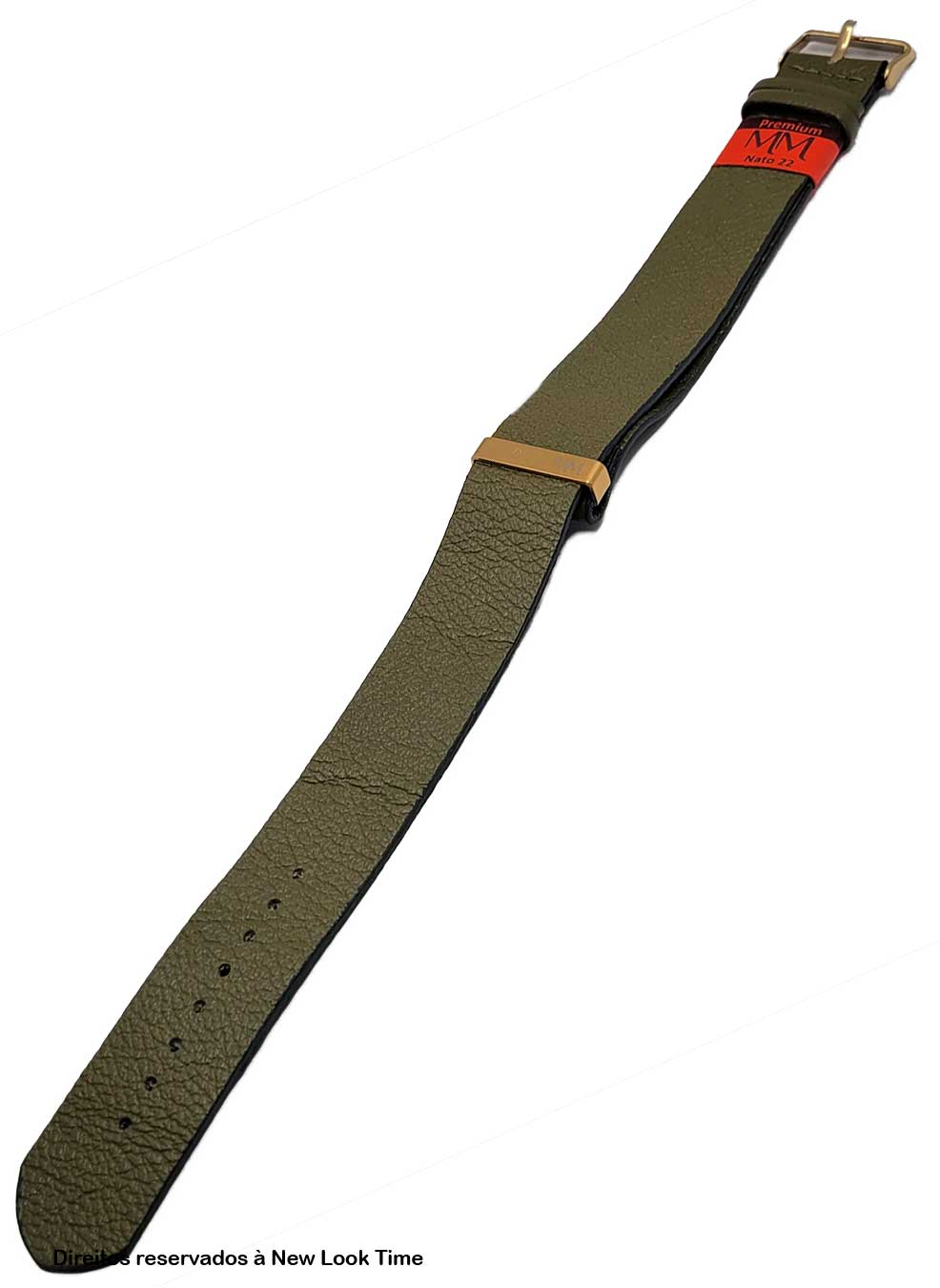 Pulseira Nato Couro Verde Relógios 22mm Fivela Dourada