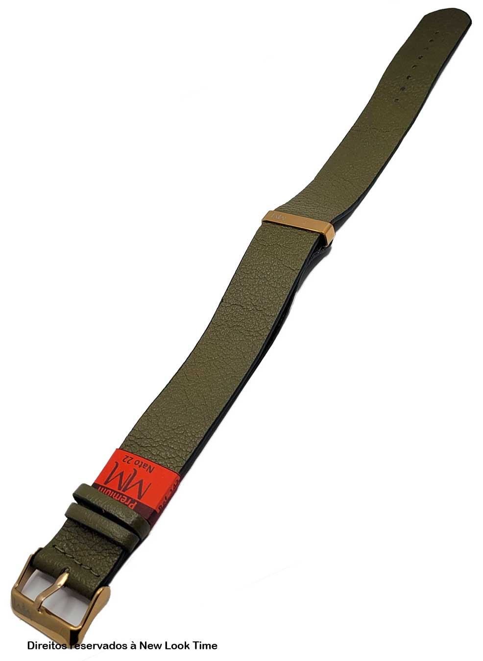 Pulseira Nato Couro Verde Relógios 22mm Fivela Dourada