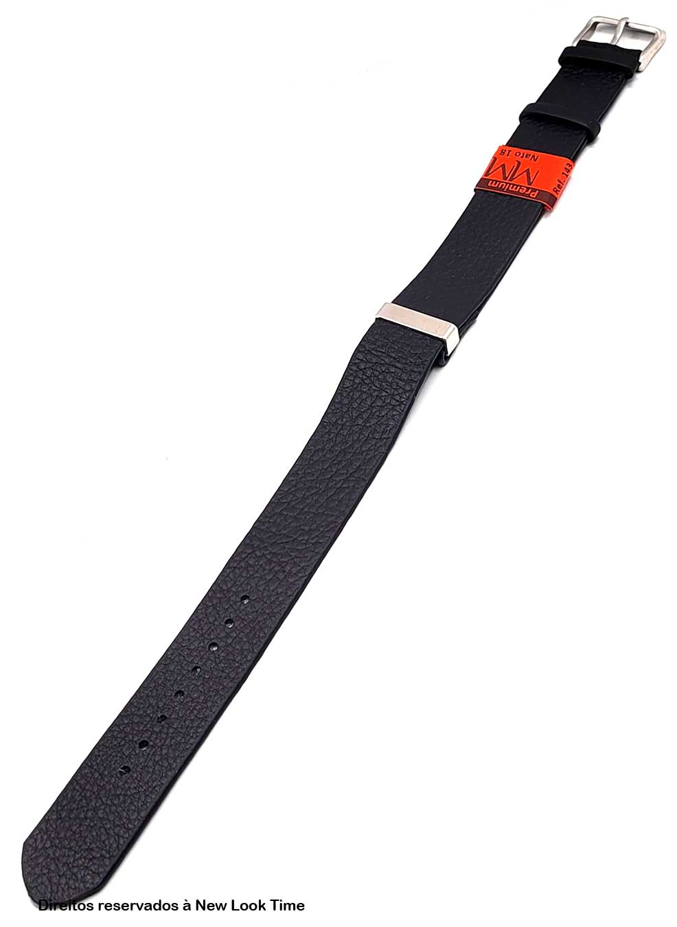 Pulseira Nato Couro Preto Relógios 18mm Fivela Prata