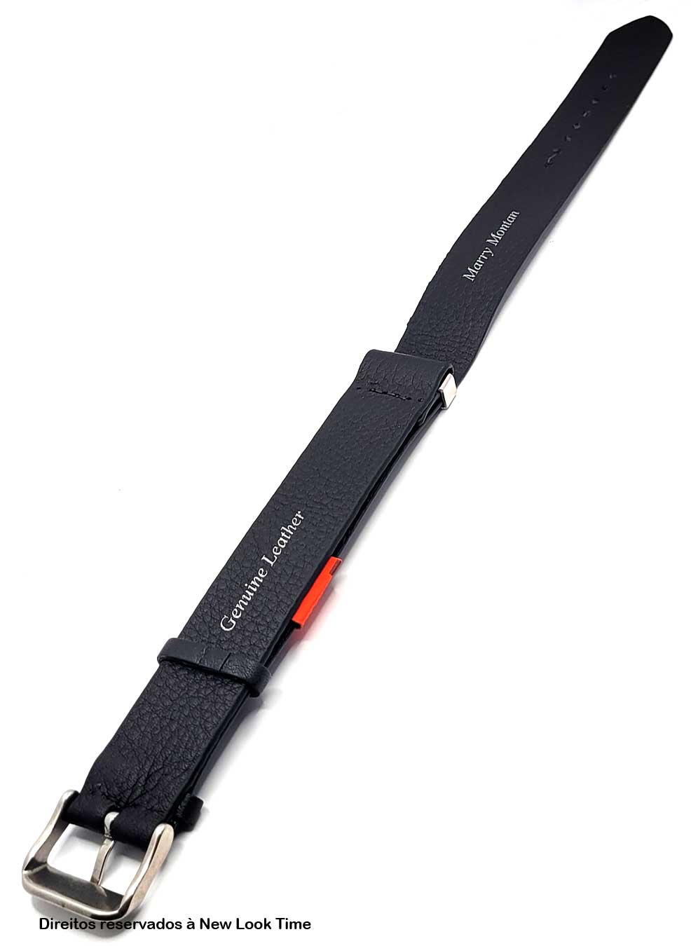Pulseira Nato Couro Preto Relógios 18mm Fivela Prata