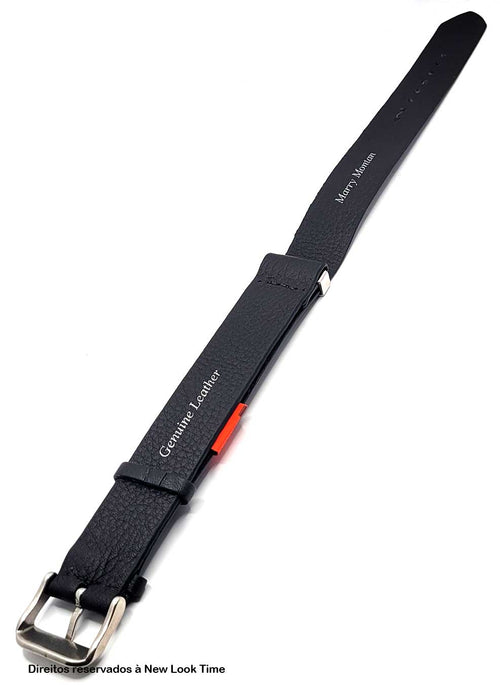 Pulseira Nato Couro Preto Relógios 18mm Fivela Prata