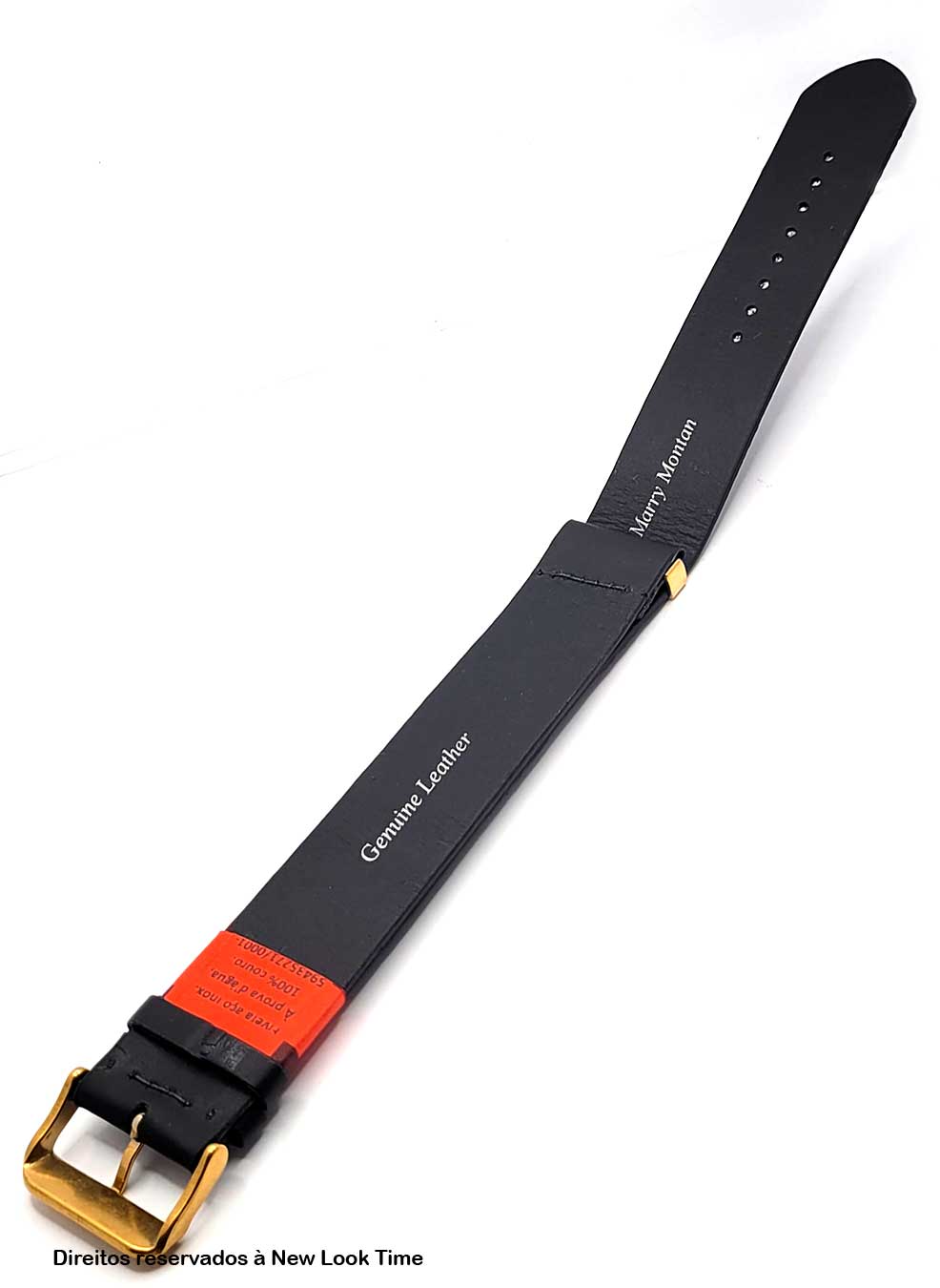 Pulseira Nato Couro Preto Relógios 24mm Fivela Dourada