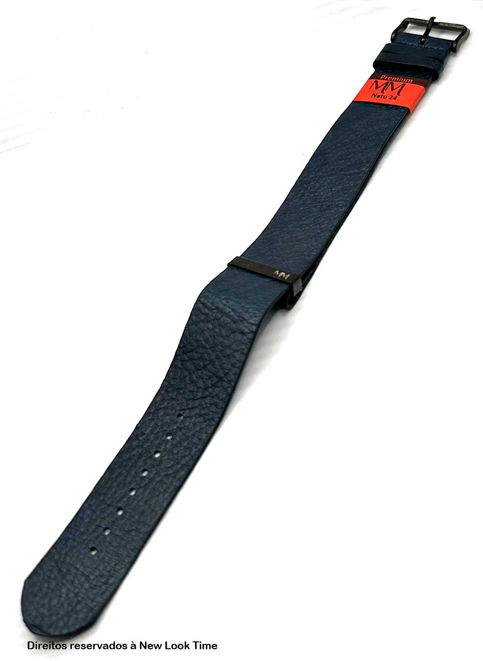 Pulseira Nato Couro Azul Relógios 24mm Fivela Preta