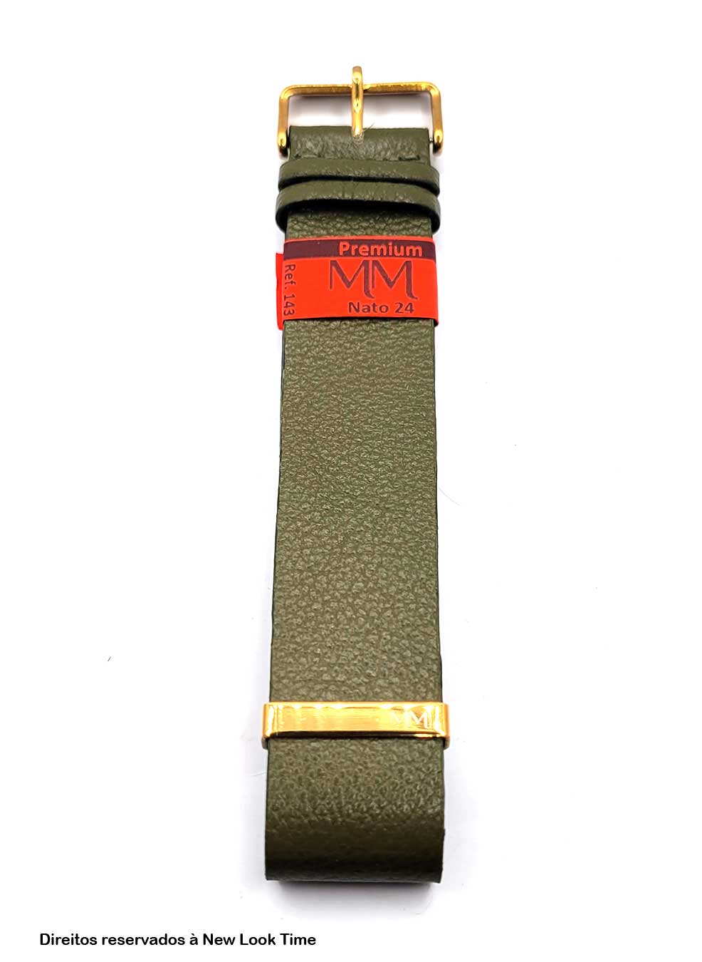 Pulseira Nato Couro Verde Relógios 24mm Fivela Dourada