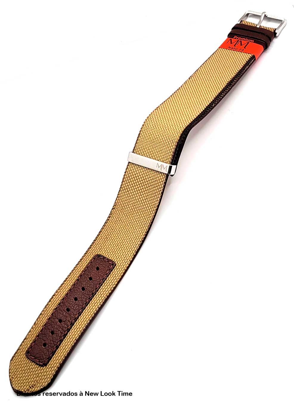 Pulseira Nato Lona Bege Relógios 24mm Fivela Prata