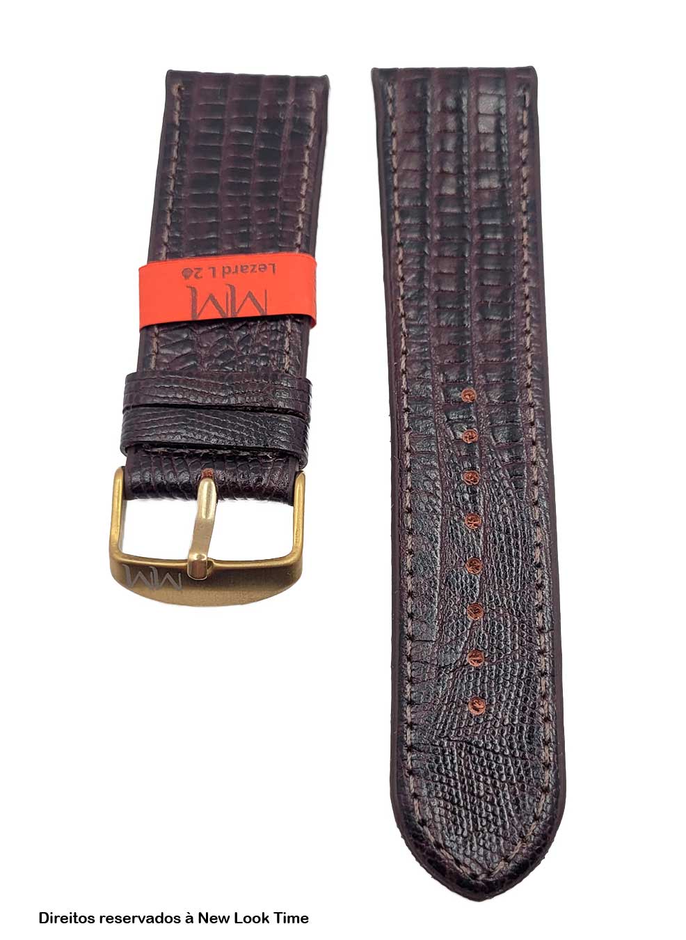 Pulseira Couro Preto Relógios 20 mm Lezard Fivela Dourada