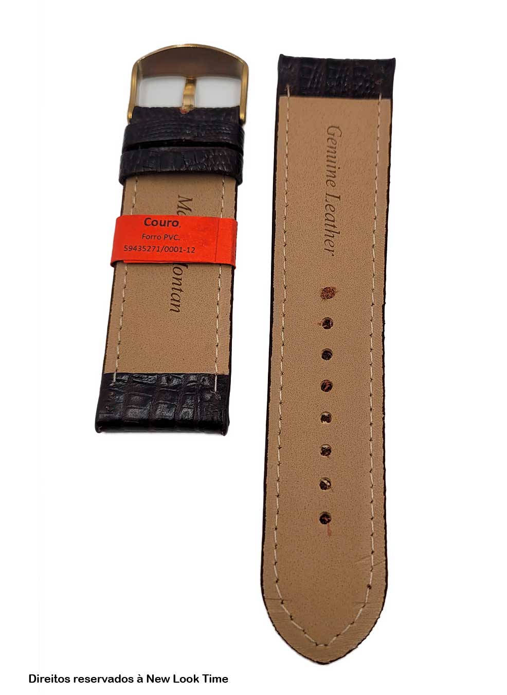 Pulseira Couro Preto Relógios 20 mm Lezard Fivela Dourada