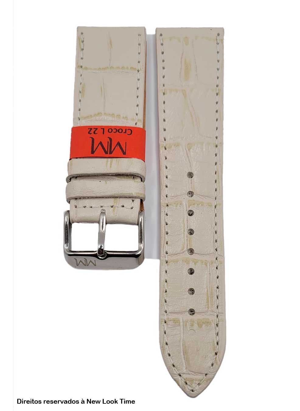 Pulseira Couro Branco Relógios 22mm Croco Off White Fivela Prata