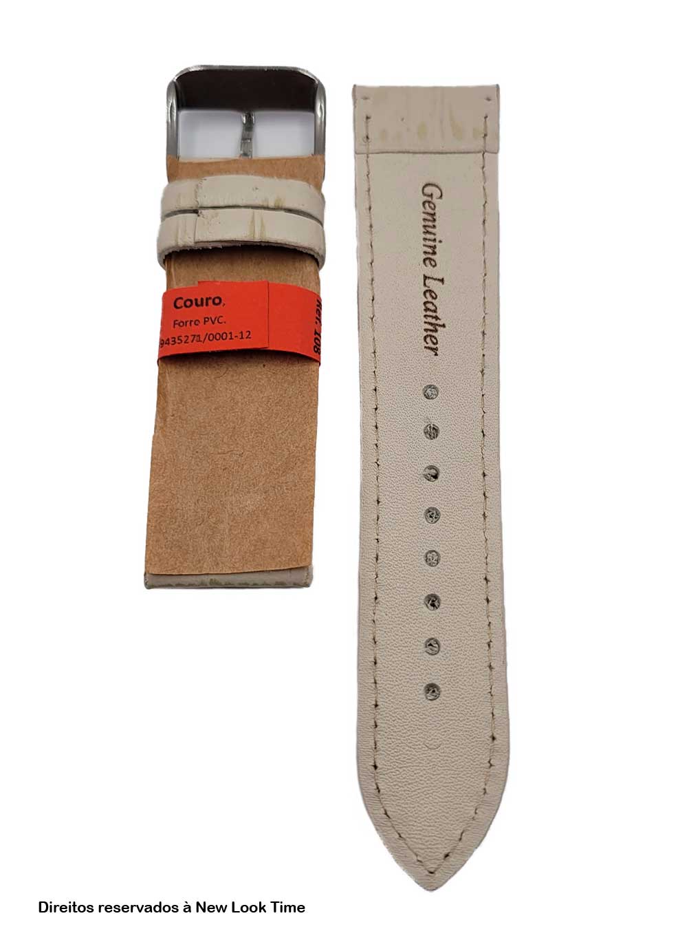 Pulseira Couro Branco Relógios 22mm Croco Off White Fivela Prata