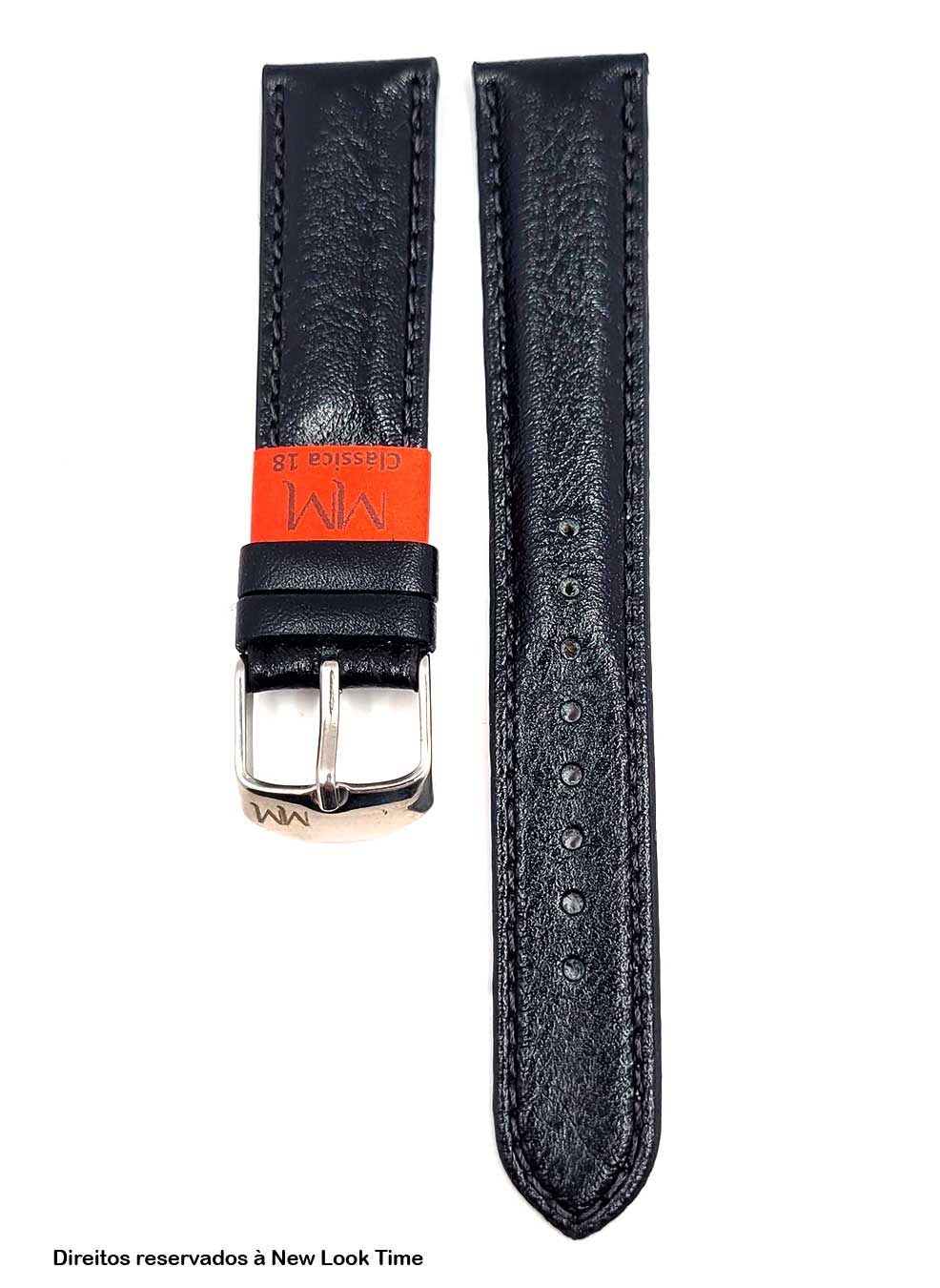 Pulseira Couro Preto Relógios 18mm Clássica Fivela Prata