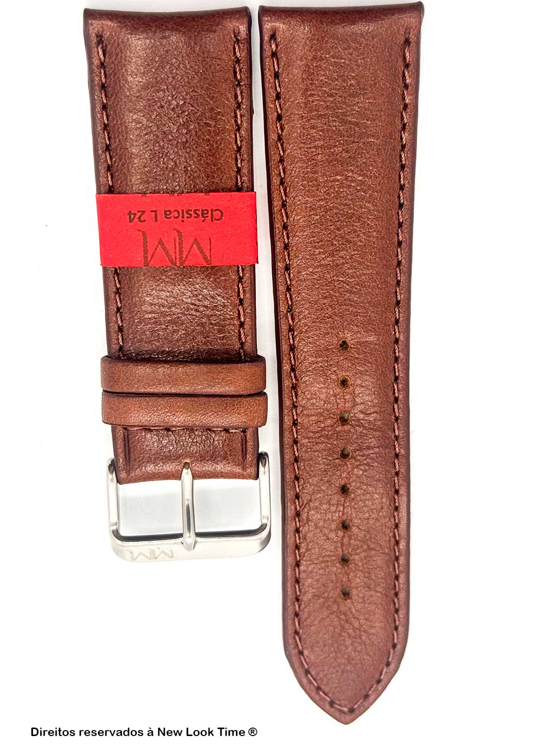 Pulseira Couro Tabaco Relógios 24mm Clássica L Fivela Prata