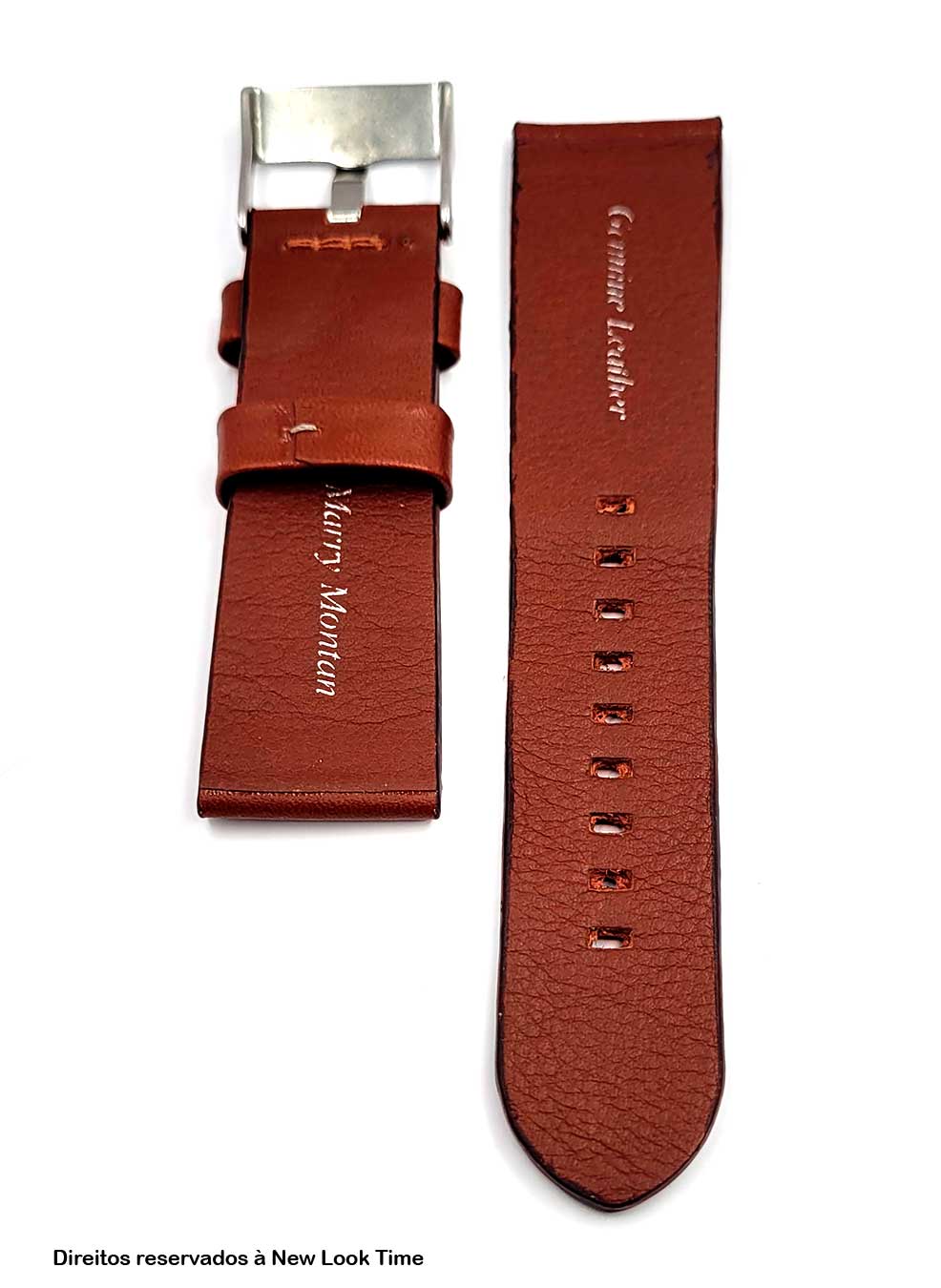 Pulseira Couro Havana Relógios 24mm Montan Sem Costura Fivela Prata