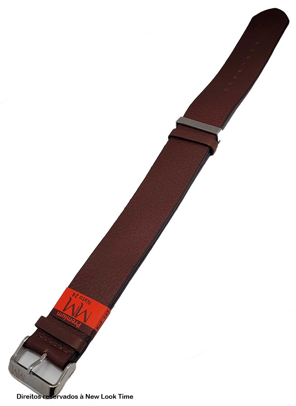 Pulseira Nato Couro Marrom Relógios 24mm Fivela Prata