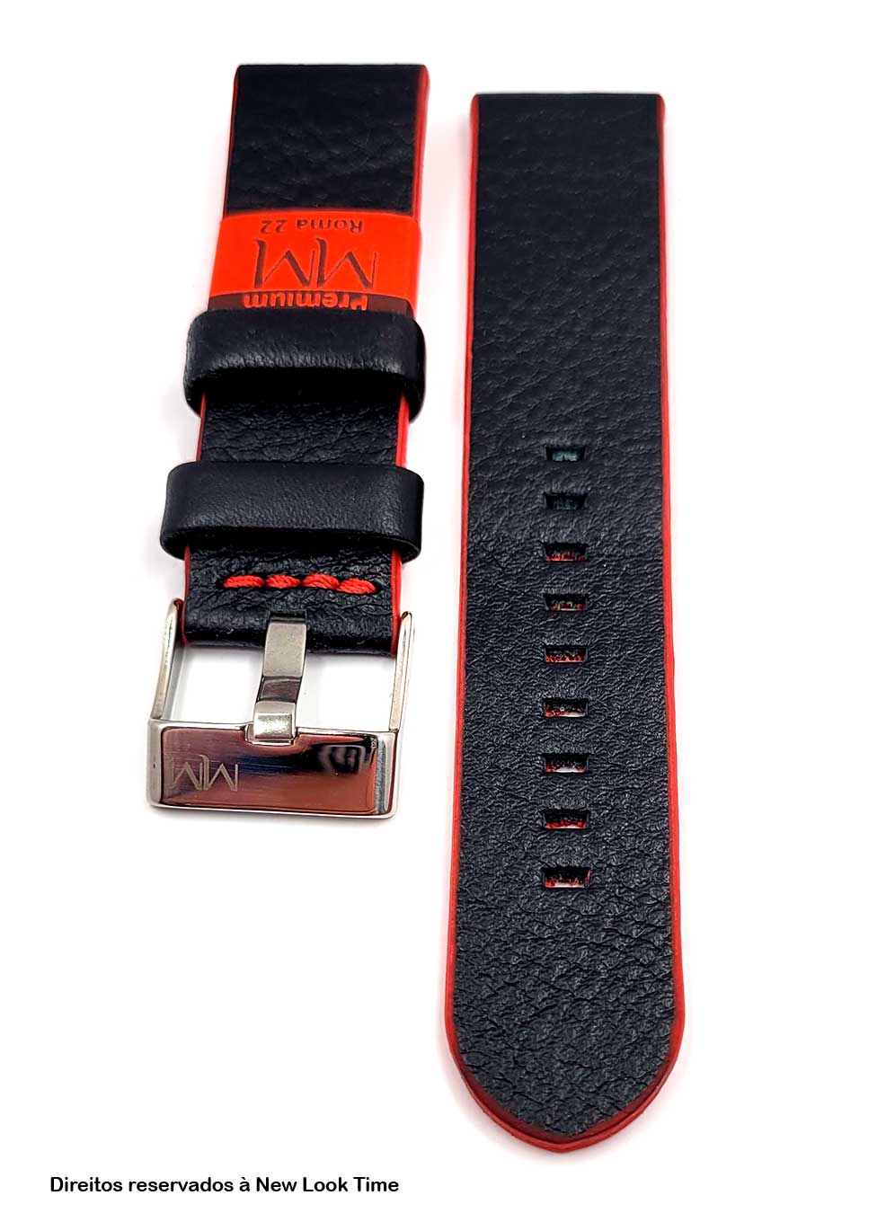 Pulseira Couro Preto Liso Relógios 22mm Roma Fivela Prata