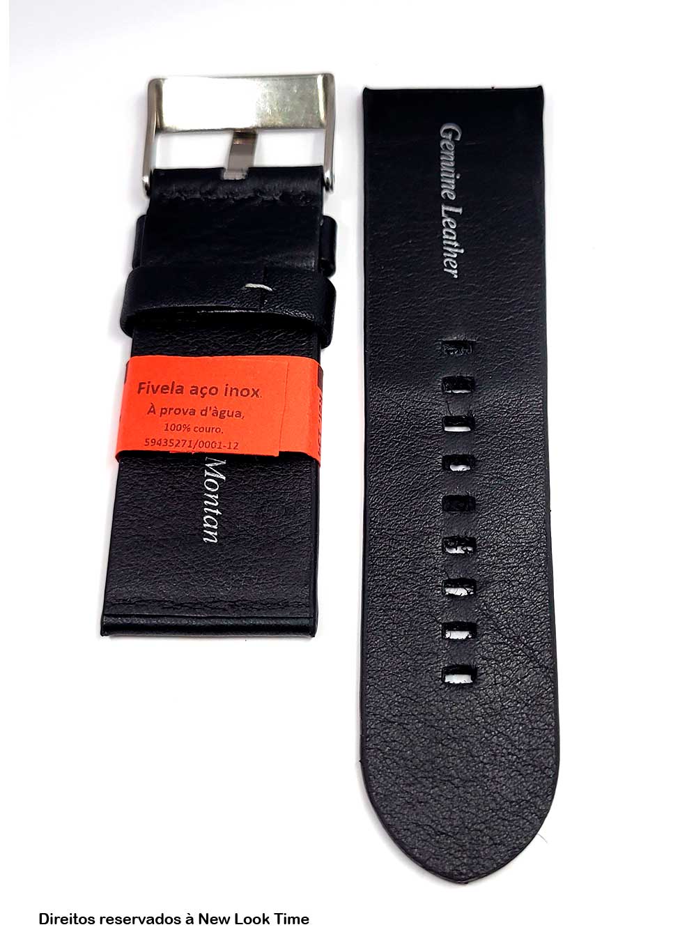Pulseira Couro Preto Relógios 28mm Montan XL Sem Costura Fivela Prata
