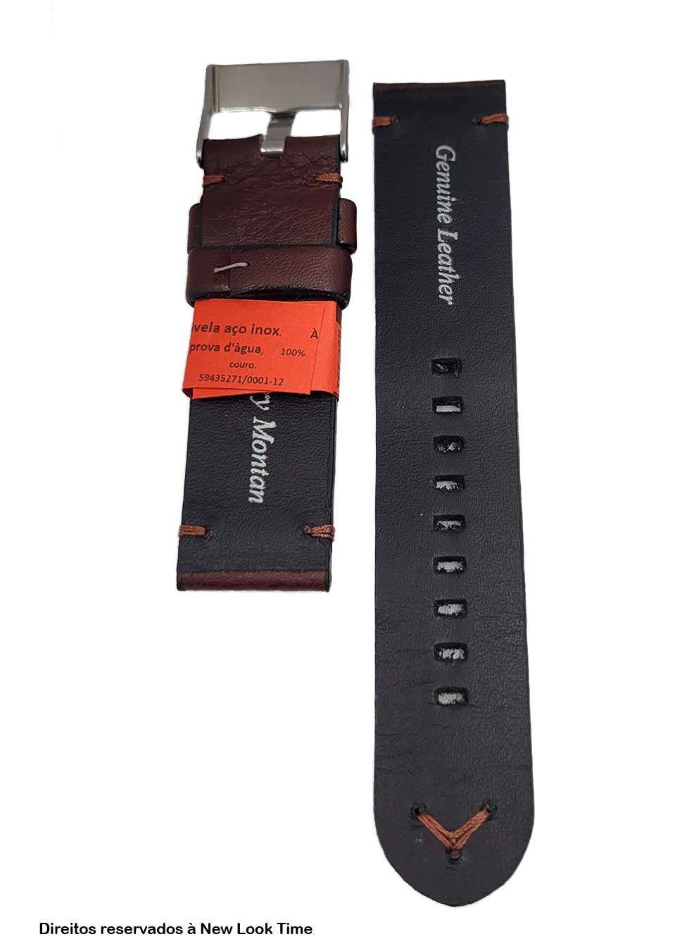 Pulseira Couro Marrom Relógios 22mm Montan Costura na cor Fivela Prata