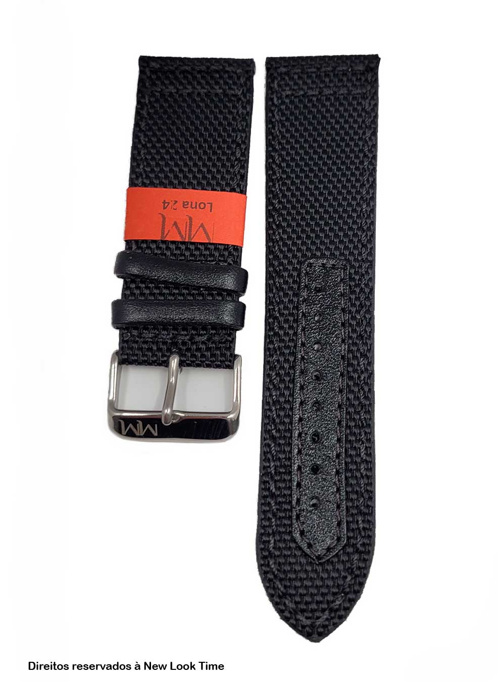 Pulseira Cordura Preta 24mm Fivela Prata
