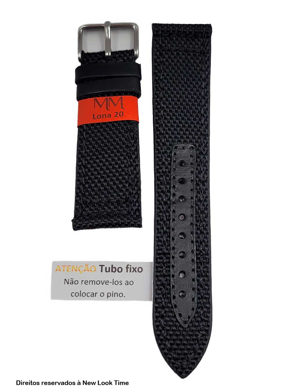 Pulseira Cordura Preta 20mm Fivela Prata
