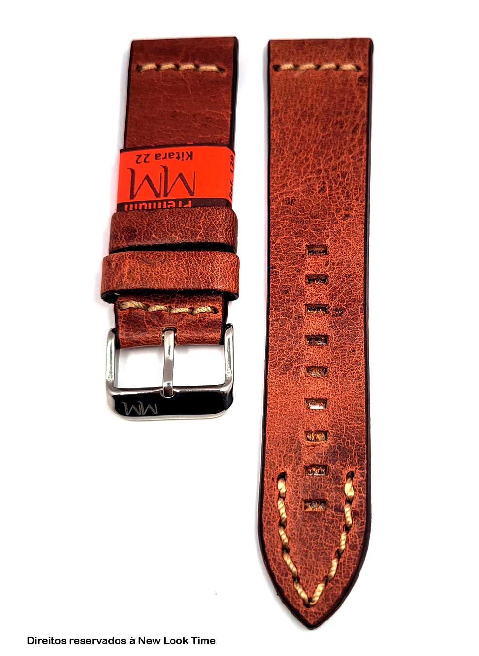 Pulseira Couro Vintage Relógios 22mm Kitara Fivela Prata