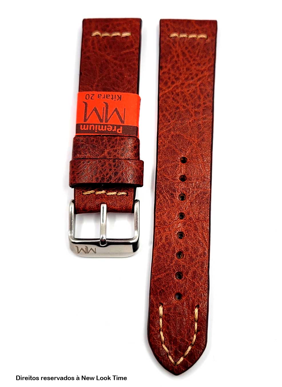 Pulseira Couro Havana Relógios 20mm Kitara Fivela Prata