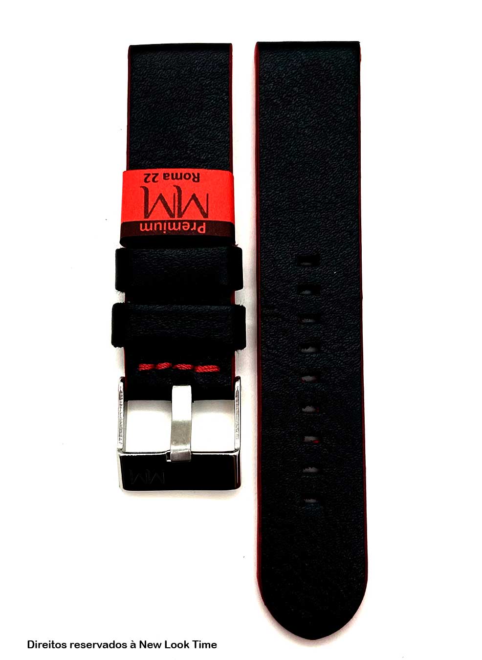 Pulseira Couro Preto Relógios 22mm Roma Fivela Prata