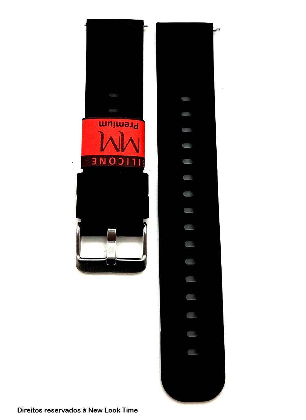 Pulseira Silicone Preta Relógios 20mm Fivela Prata