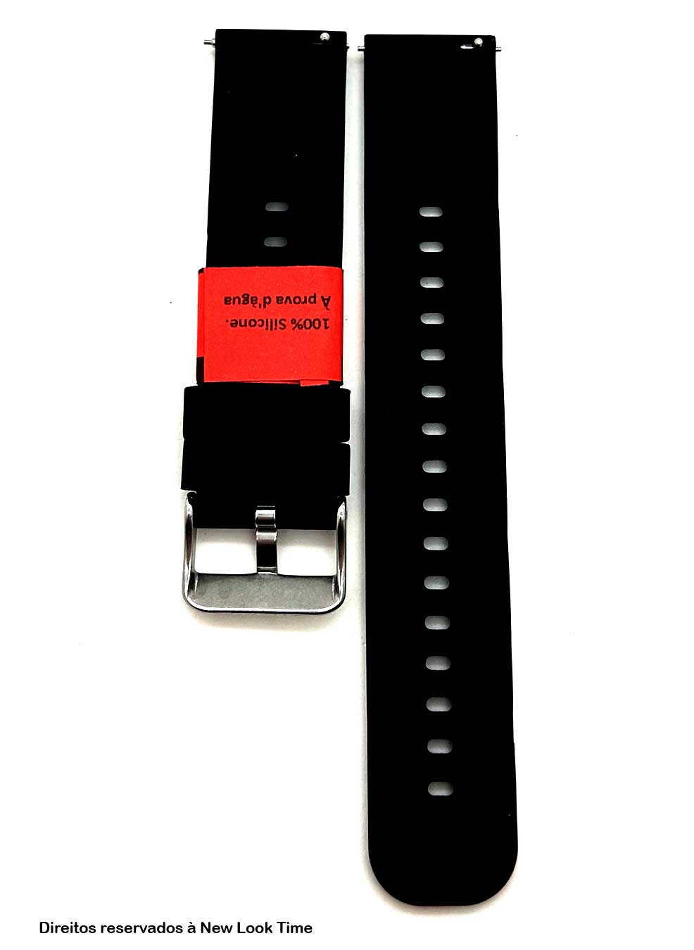 Pulseira Silicone Preta Relógios 20mm Fivela Prata