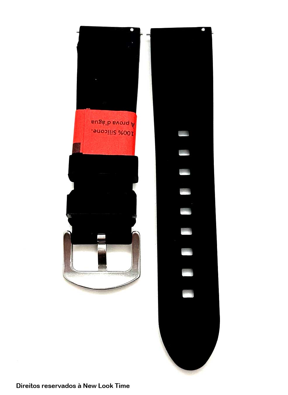 Pulseira Silicone Preta Relógios 20mm Fivela Prata