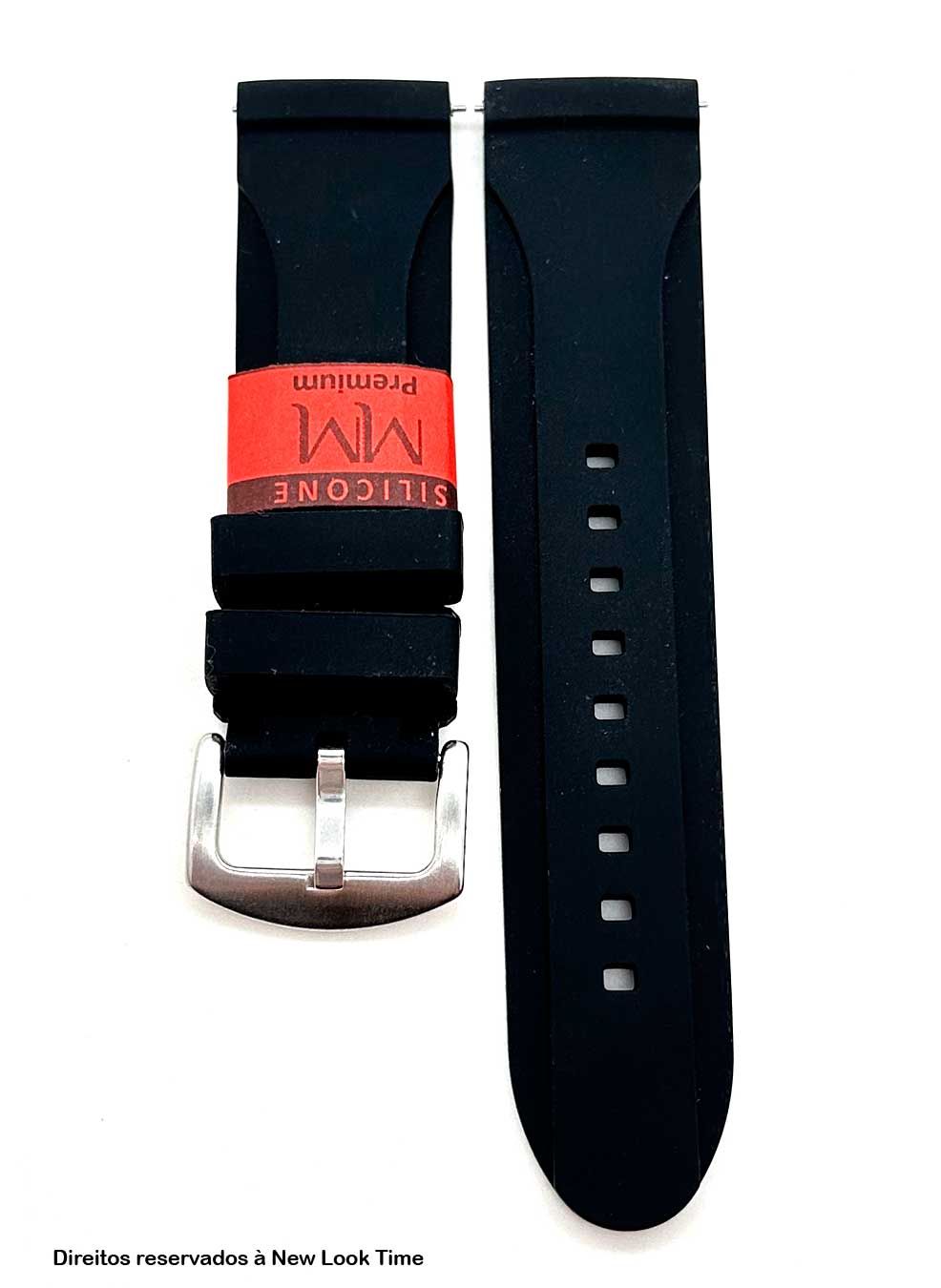 Pulseira Silicone Preta Relógios 22mm Fivela Prata