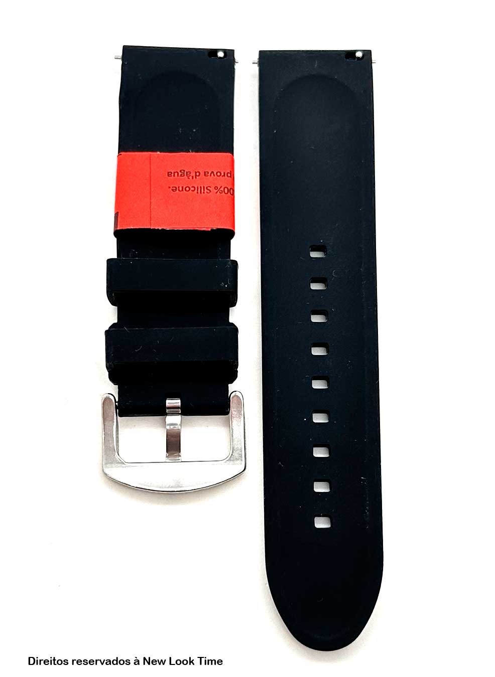 Pulseira Silicone Preta Relógios 22mm Fivela Prata