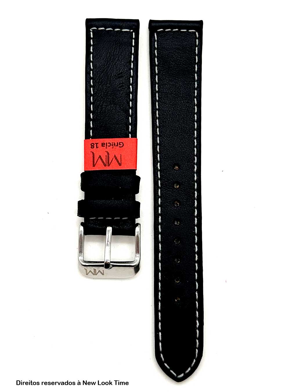 Puseira Couro Preto Relógios 18mm Grécia Fivela Prata