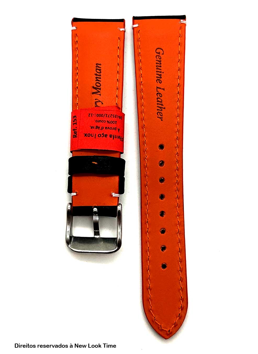 Pulseira Couro Preto Relógios 20mm Holanda Costura Branca Fivela Prata
