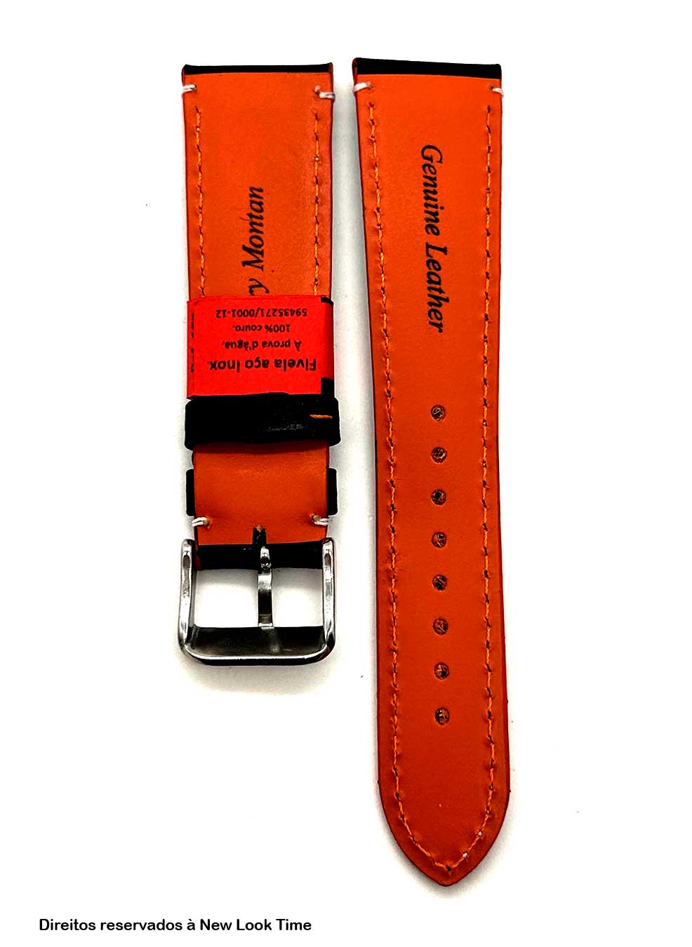 Pulseira Couro Preto Relógios 22mm Holanda Costura Branca Fivela Prata