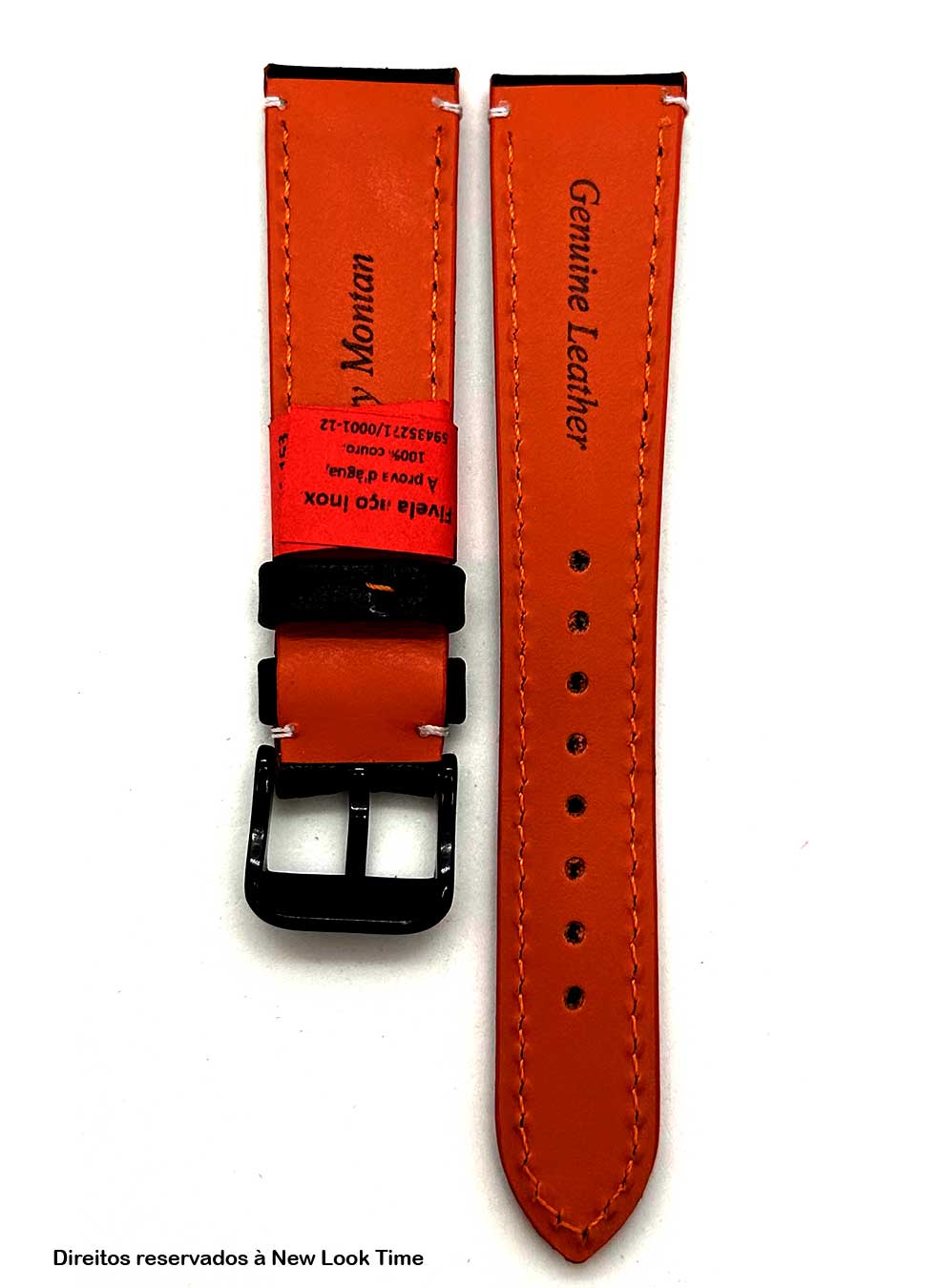Pulseira Couro Preto Relógios 20mm Holanda Costura Branca Fivela Preta