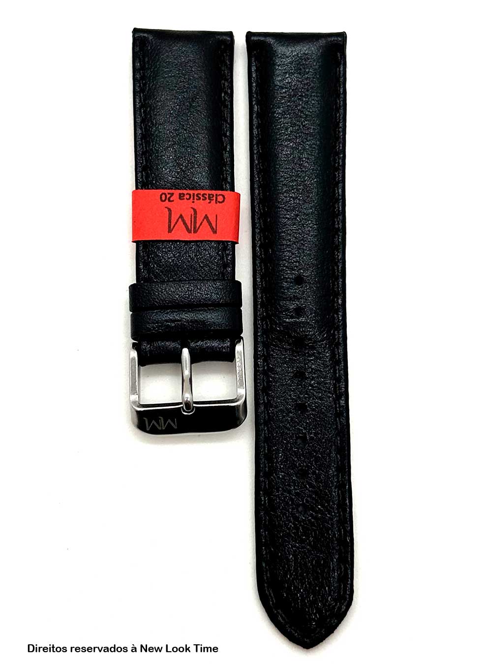 Pulseira Couro Preto Relógios 20mm Clássica Fivela Prata