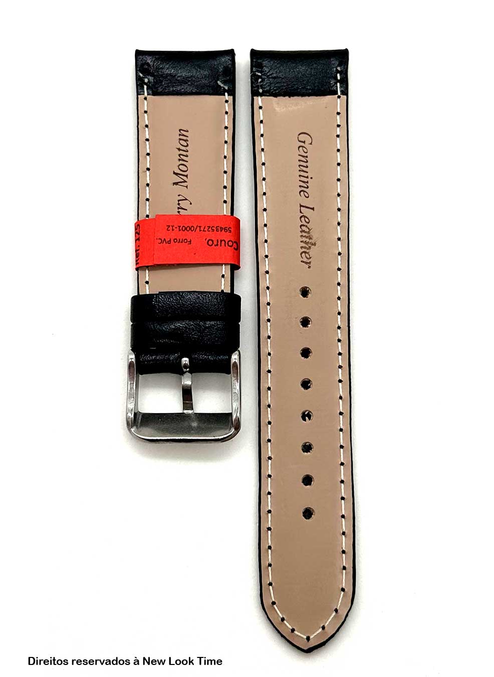 Pulseira Couro Preto Relógios 20mm Clássica Fivela Prata