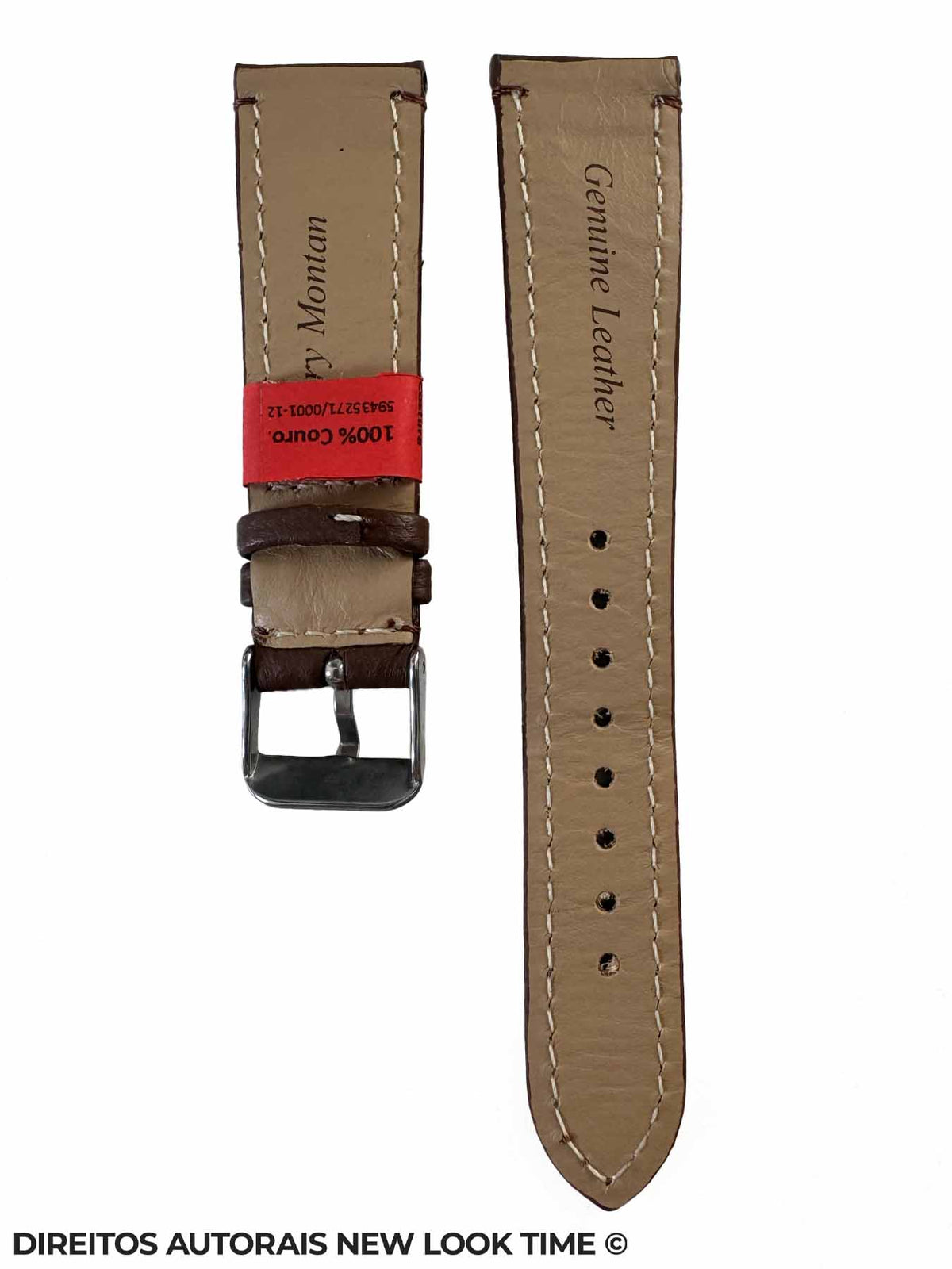 Pulseira Couro Marrom Relogios 20mm Luxo Costura na Cor Fivela Prata