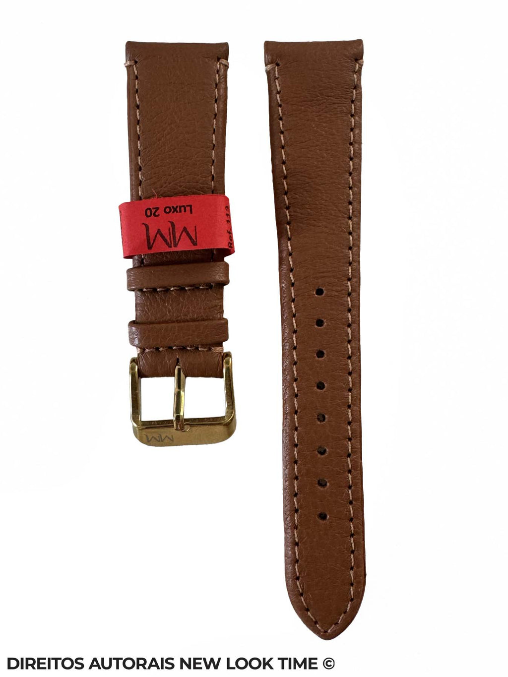 Pulseira Couro Havana Relogios 20mm Luxo Lisa Costura na Cor Fivela Dourada